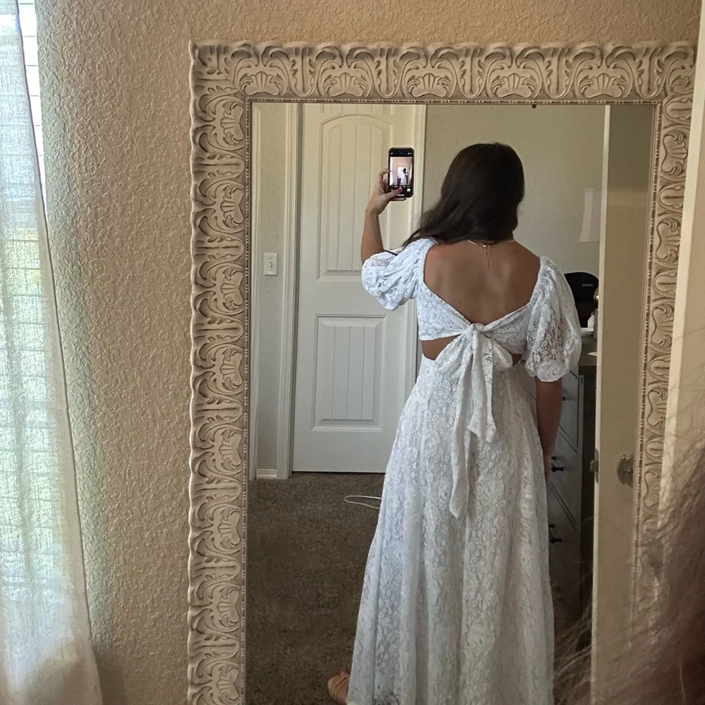 Abercrombie Lace Drama Puff Sleeve Cutout Maxi Dress